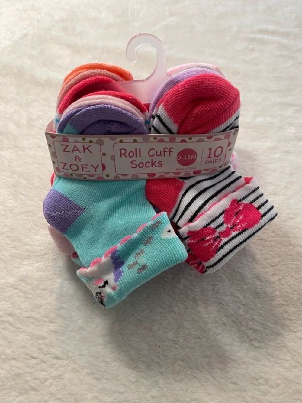 Baby Socks Rolled Cuff Size 0-12 months 10 Pairs